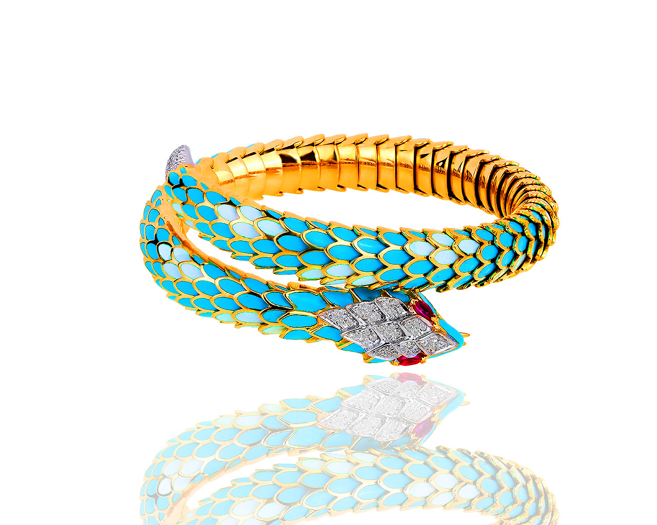 Итальянский золотой браслет с эмалями и бриллиантами 0.15ct