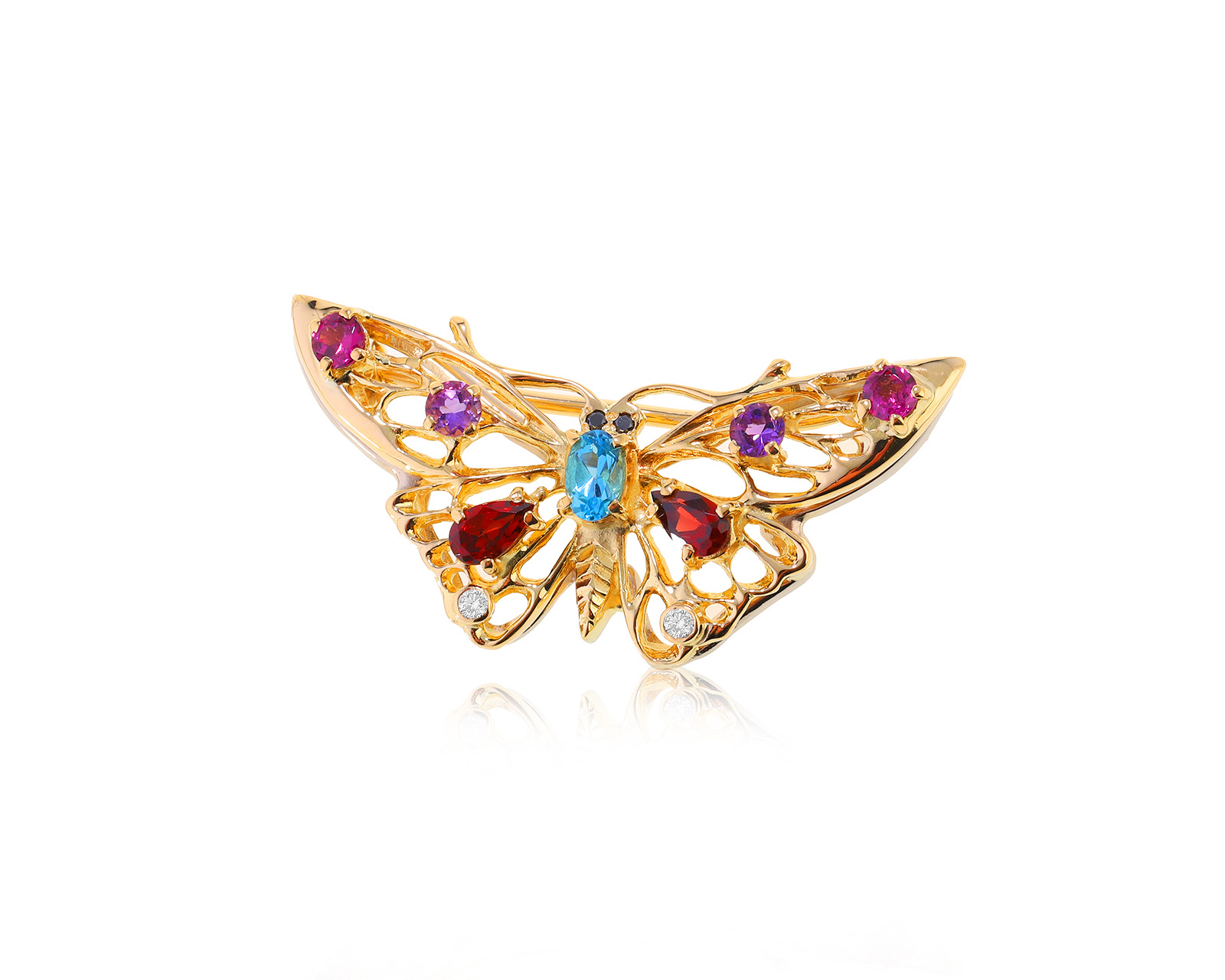 Коктейльная золотая брошь с цветными камнями 1.33ct