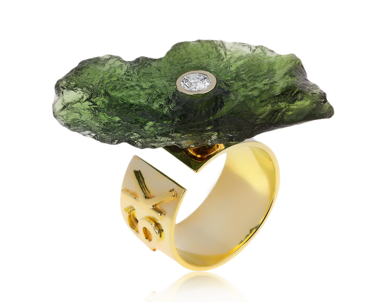 Оригинальное золотое кольцо с молдавитом 22.15ct German Kabirski 090420/8