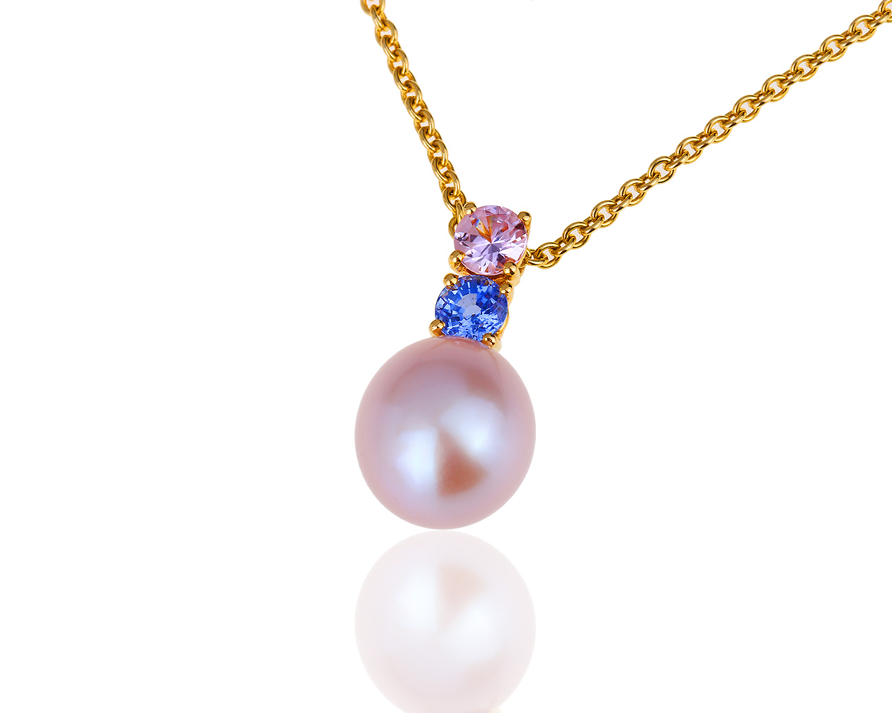 Золотая подвеска с жемчугом и сапфирами 0.71ct Schoeffel 