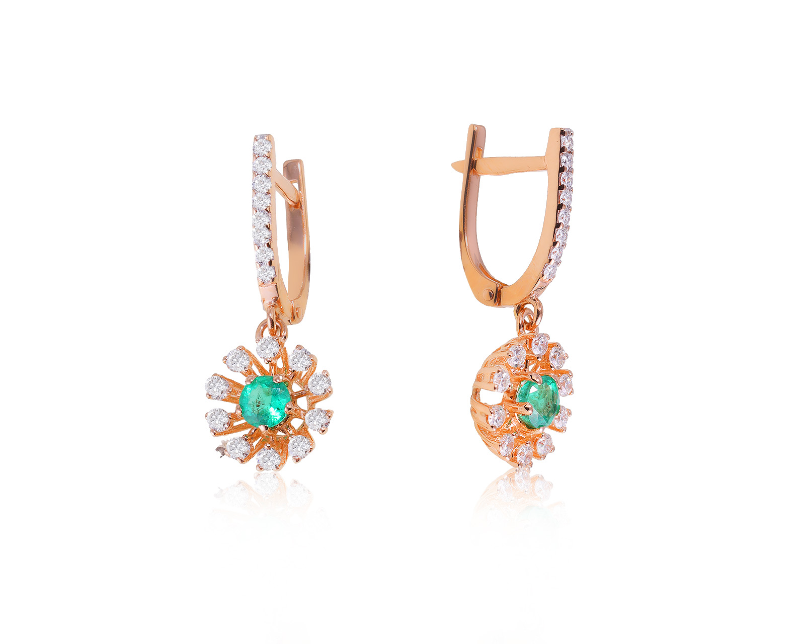 Золотые серьги с изумрудами 0.40ct и бриллиантами 0.56ct 160124/9