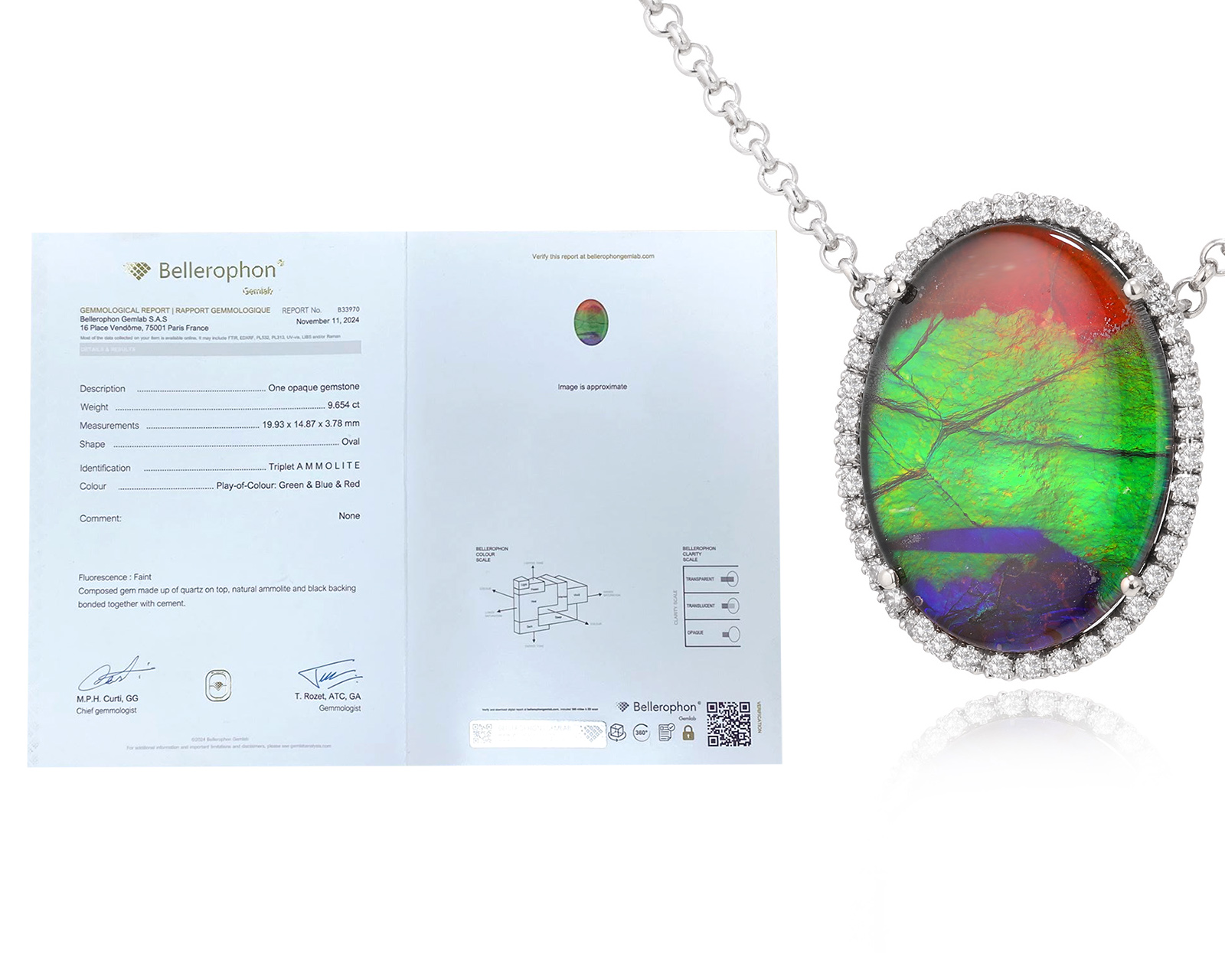 Золотое колье с аммолитом 9.65ct Evgeny Matveev
