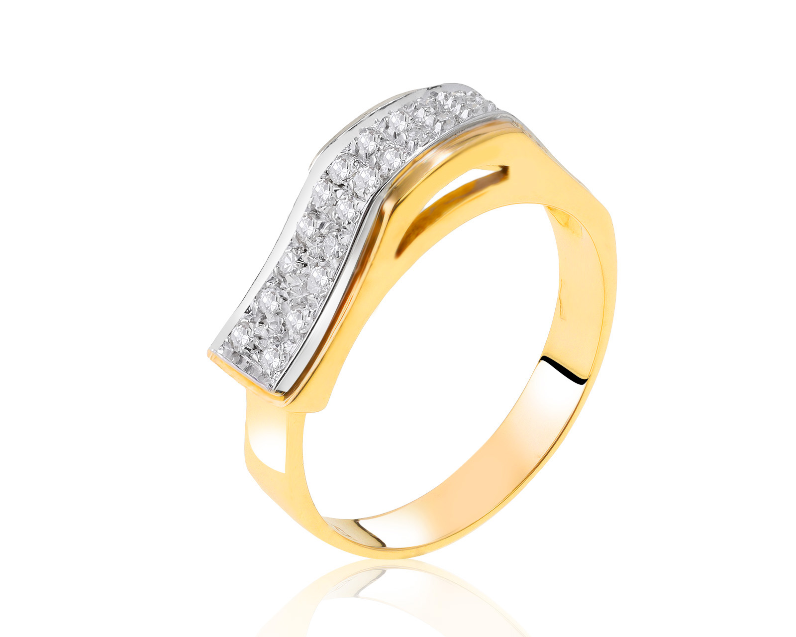Стильное золотое кольцо с бриллиантами 0.15ct
