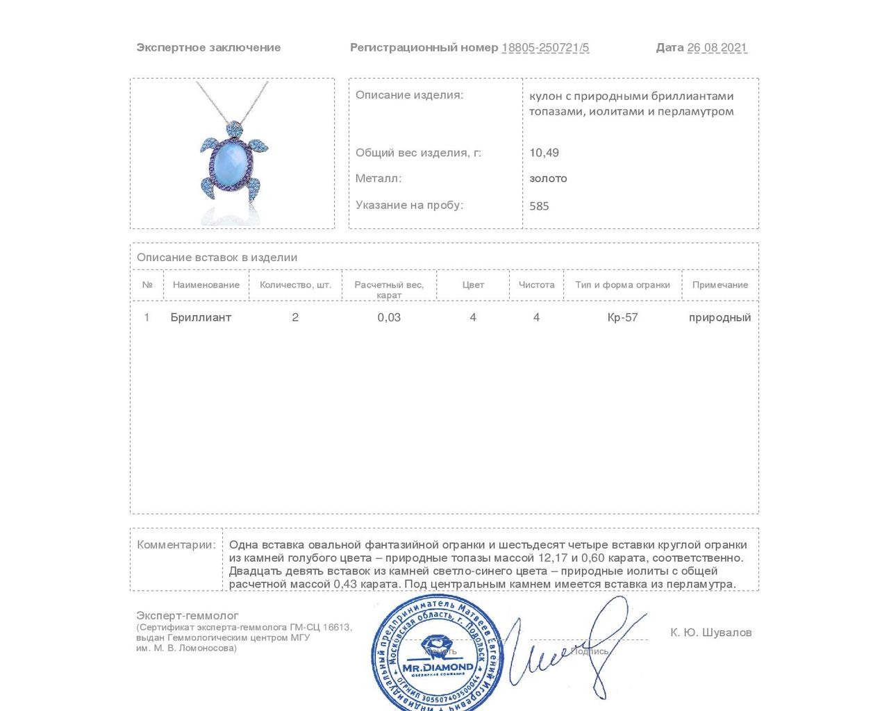 Очаровательный золотой кулон с топазами 12.77ct