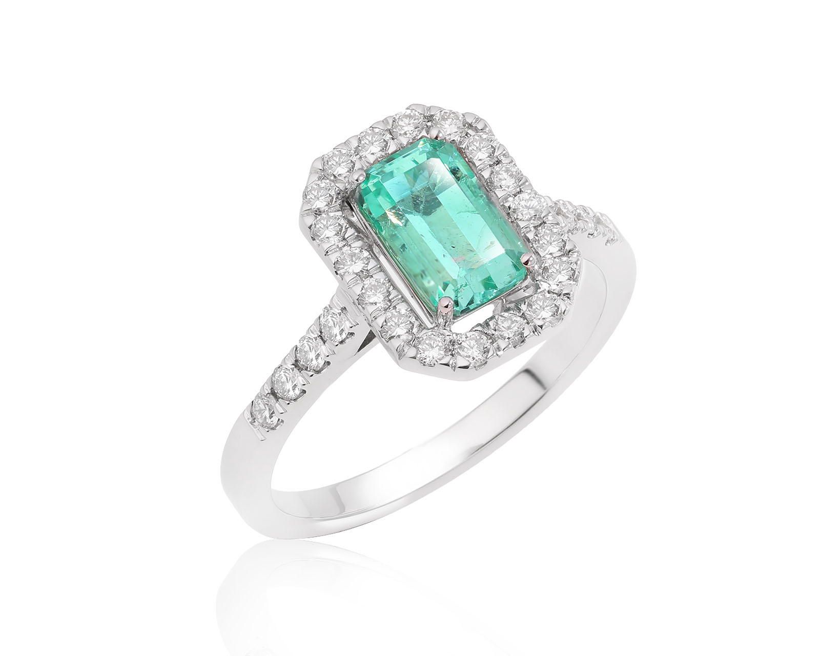 Золотое кольцо с изумрудом Урал 1.09ct и бриллиантами 0.40ct
