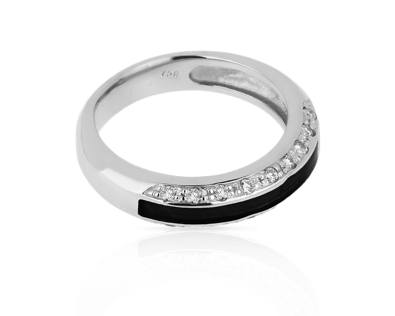 Золотое кольцо с черной эмалью и бриллиантами 0.26ct