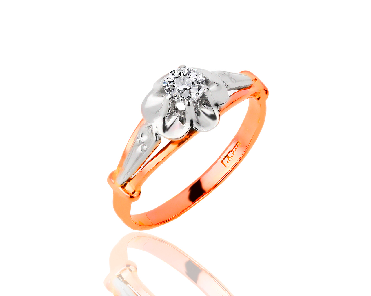 Классическое золотое кольцо с бриллиантом 0.22ct 220518/3