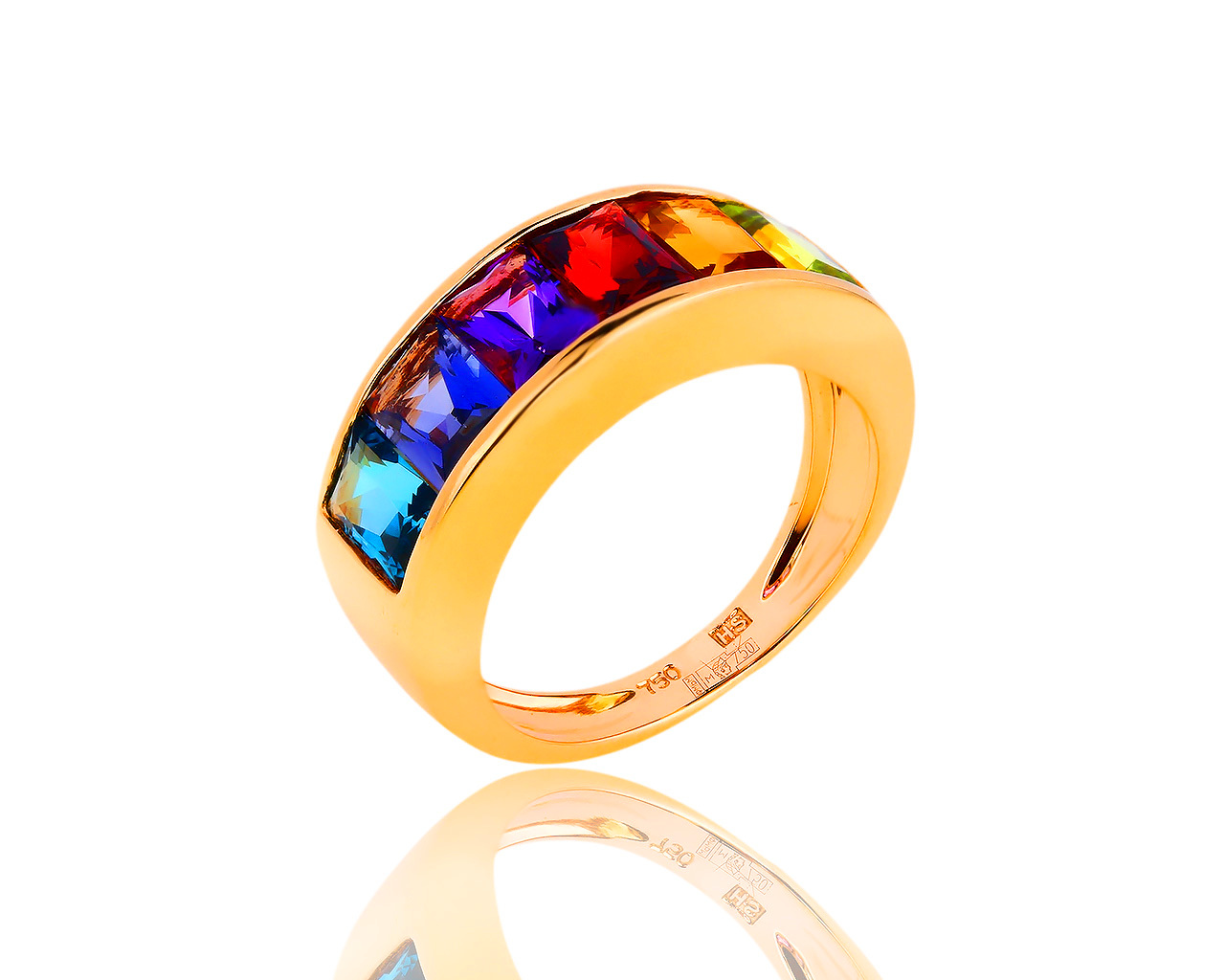 Оригинальное золотое кольцо с цветными камнями H.Stern