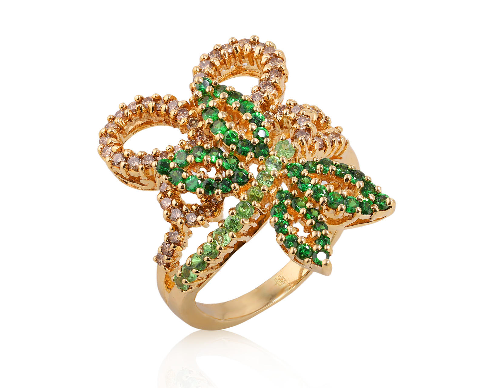 Золотое кольцо с тсаворитами 1.10ct и бриллиантами 0.85ct 170425/4