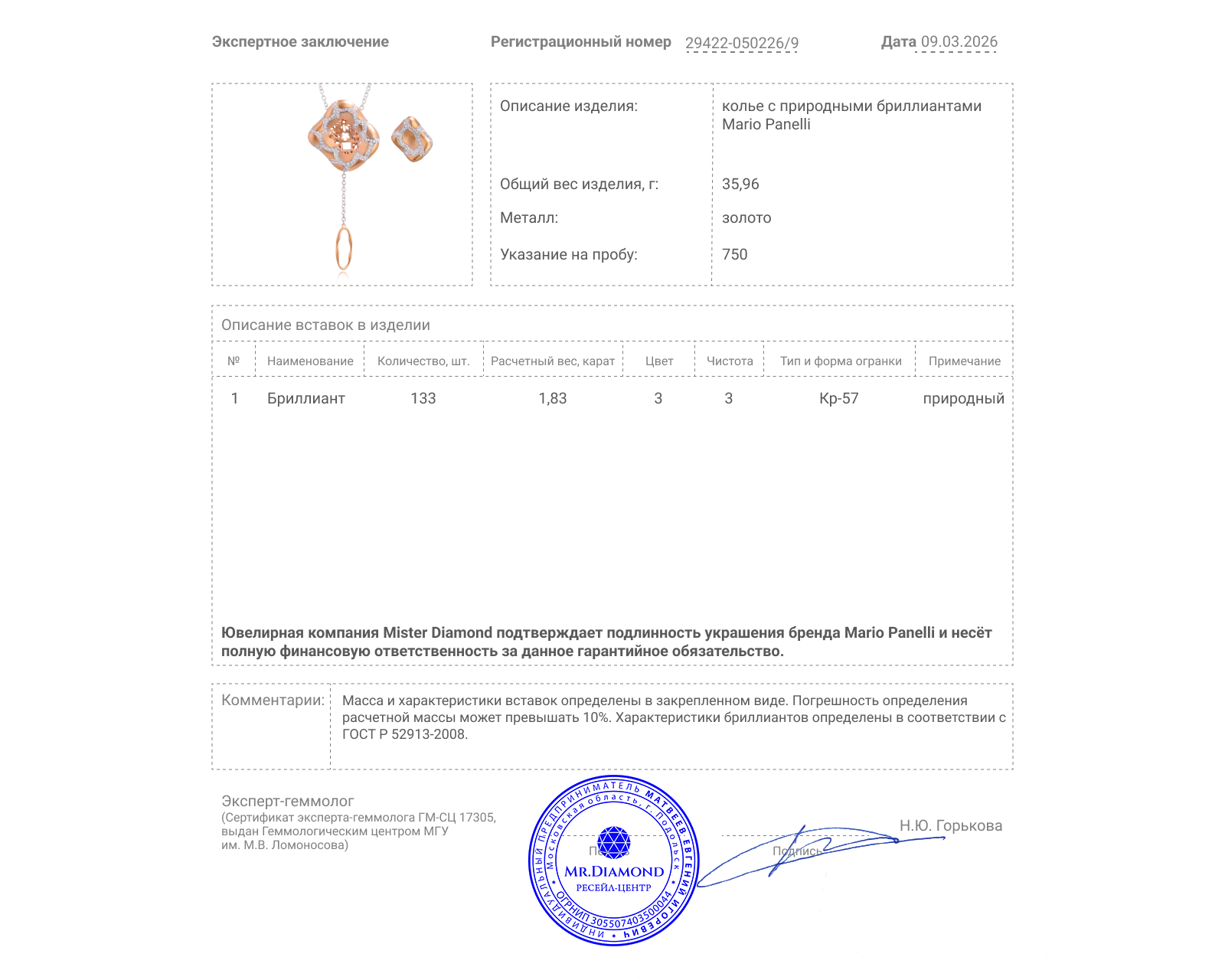 Оригинальное золотое колье с бриллиантами 1.83ct Mario Panelli