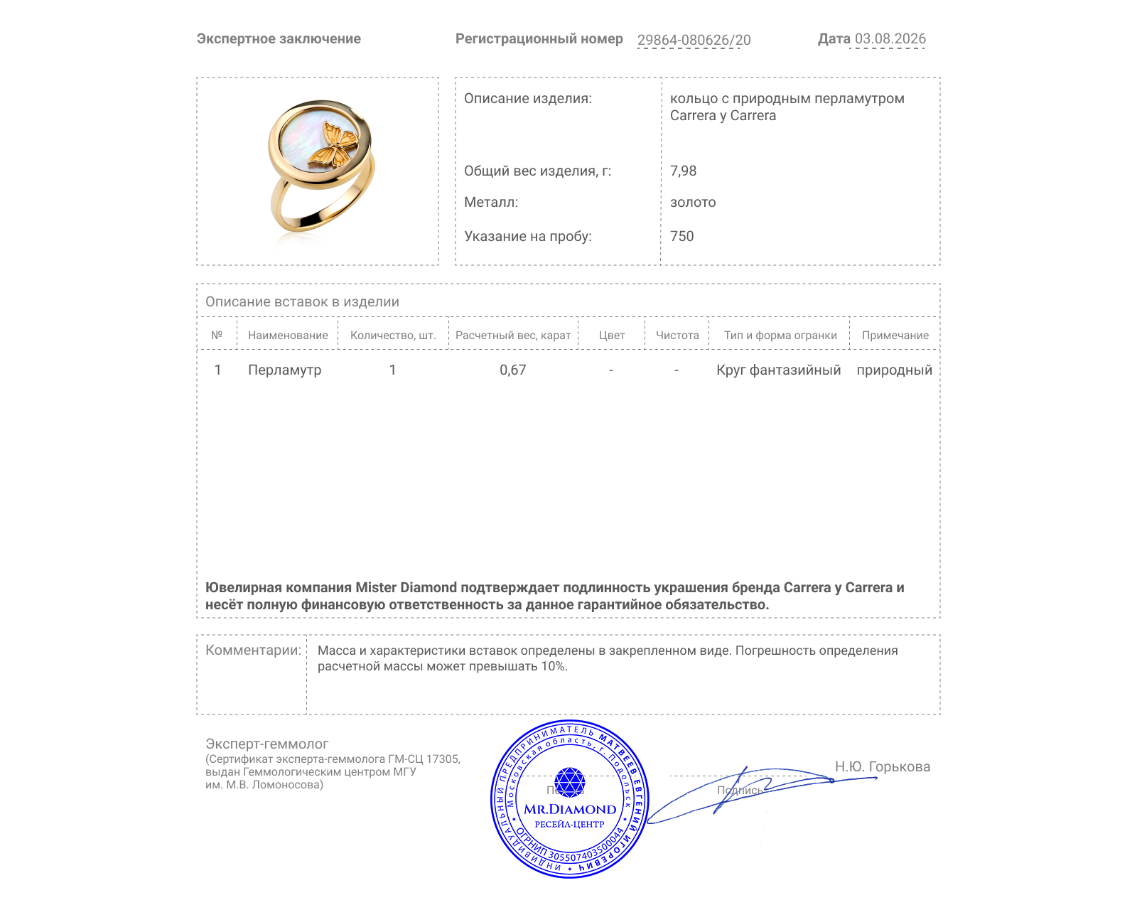 Оригинальное золотое кольцо Carrera y Carrera Baile de Mariposas