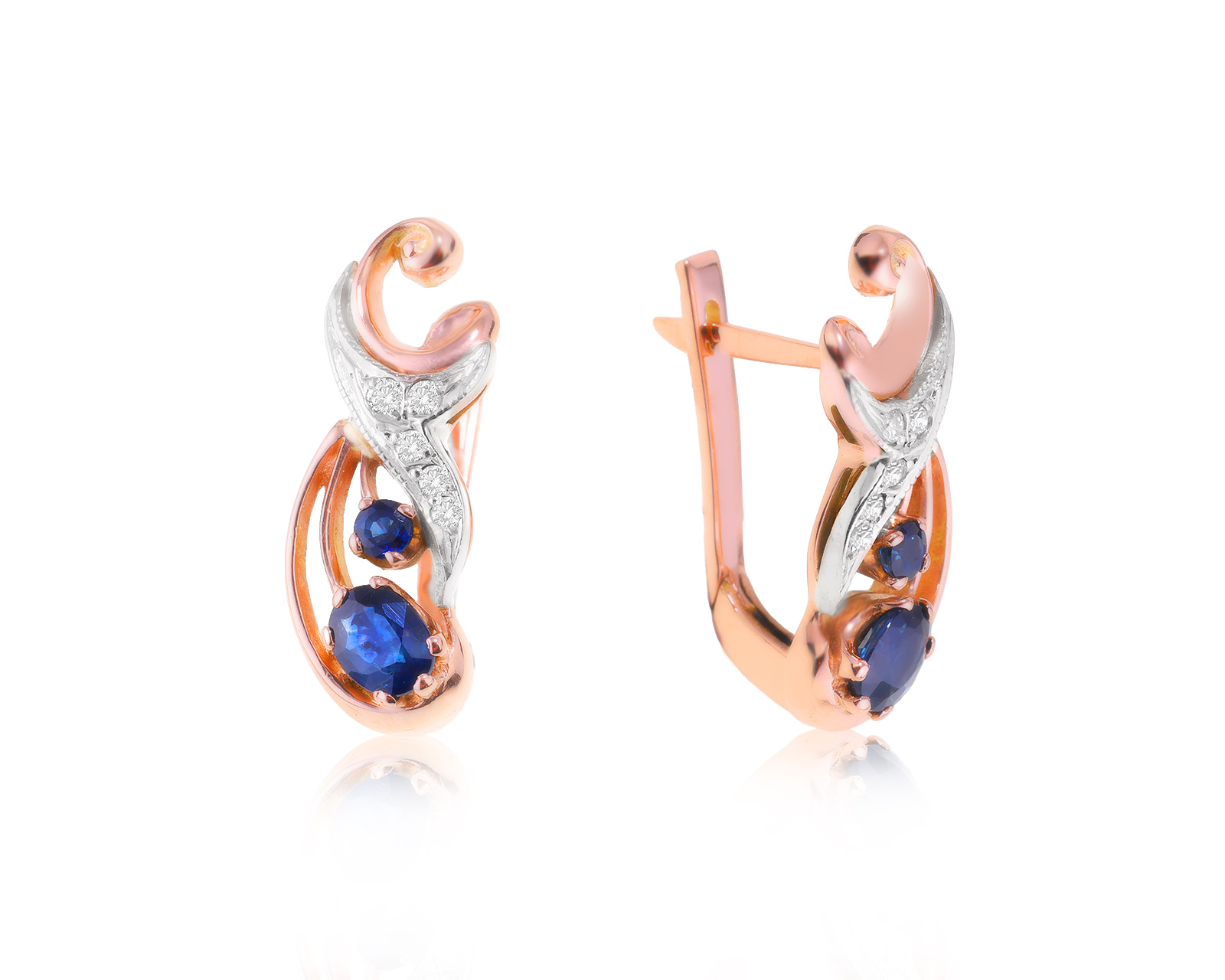 Золотые серьги с сапфирами 0.86ct и бриллиантами 0.10ct 160124/11