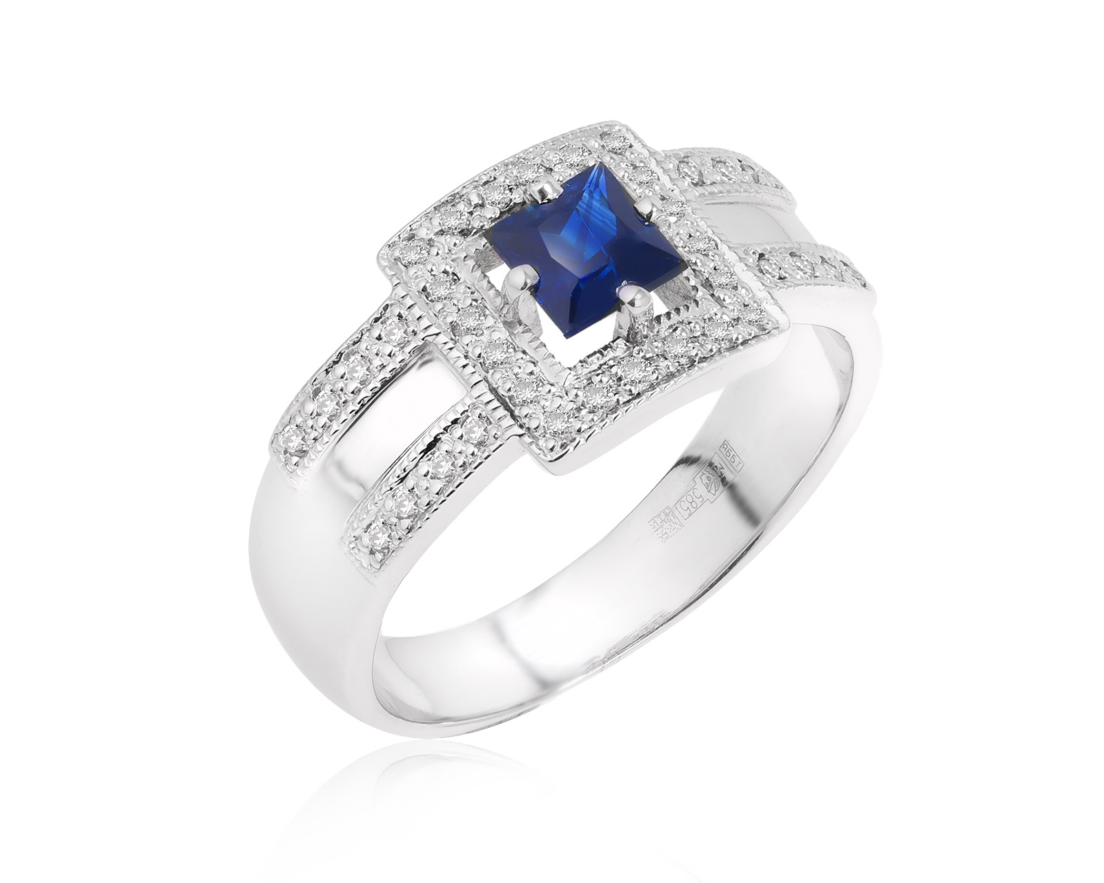 Золотое кольцо с сапфиром 0.67ct и бриллиантами 0.14ct
