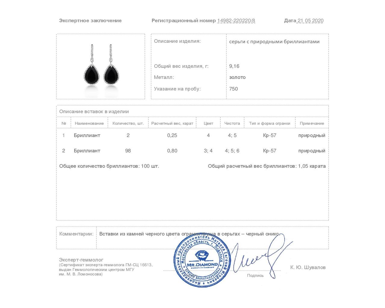 Великолепные золотые серьги с ониксами 13.75ct