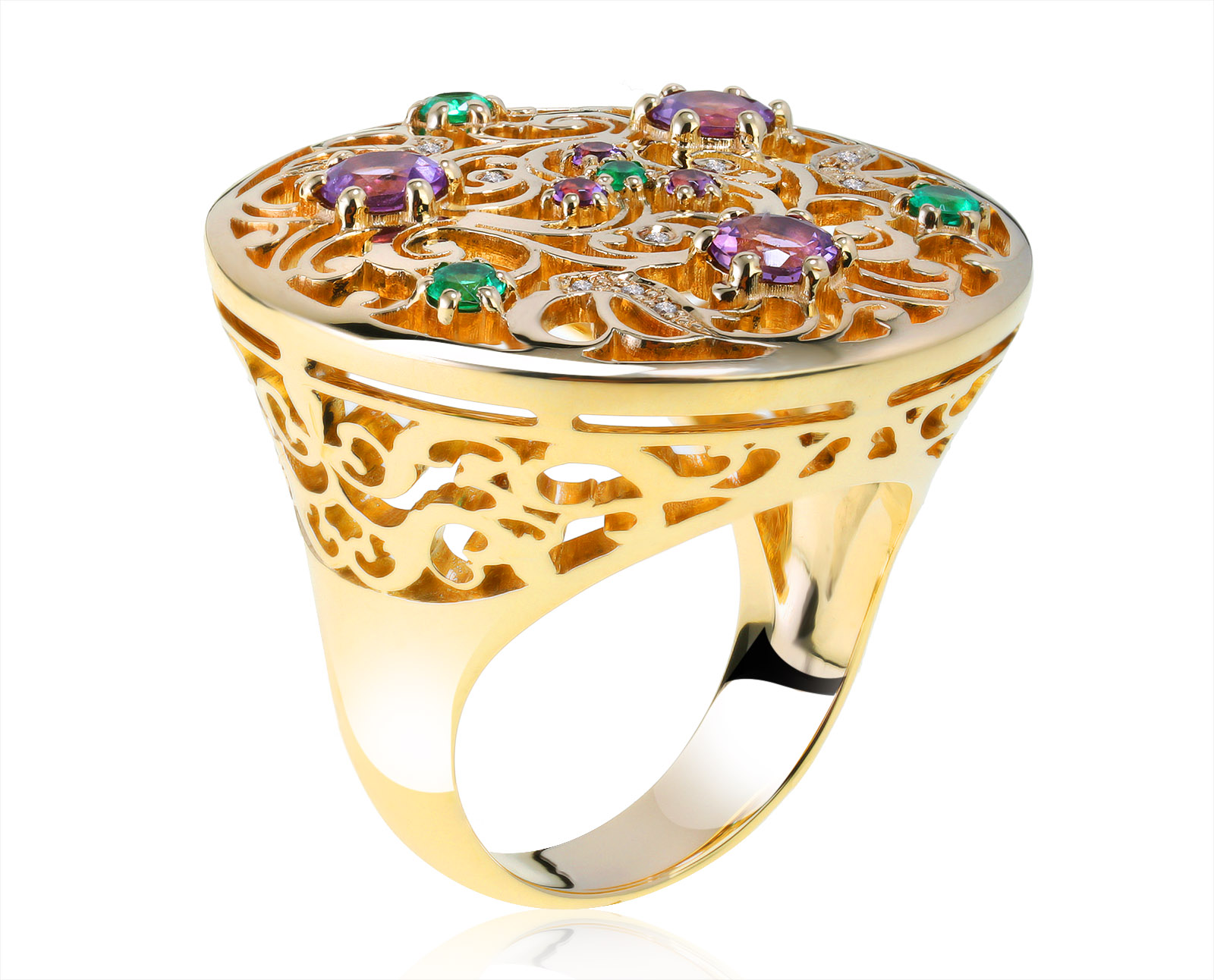 Коктейльное золотое кольцо с изумрудами 0.24ct 030921/4