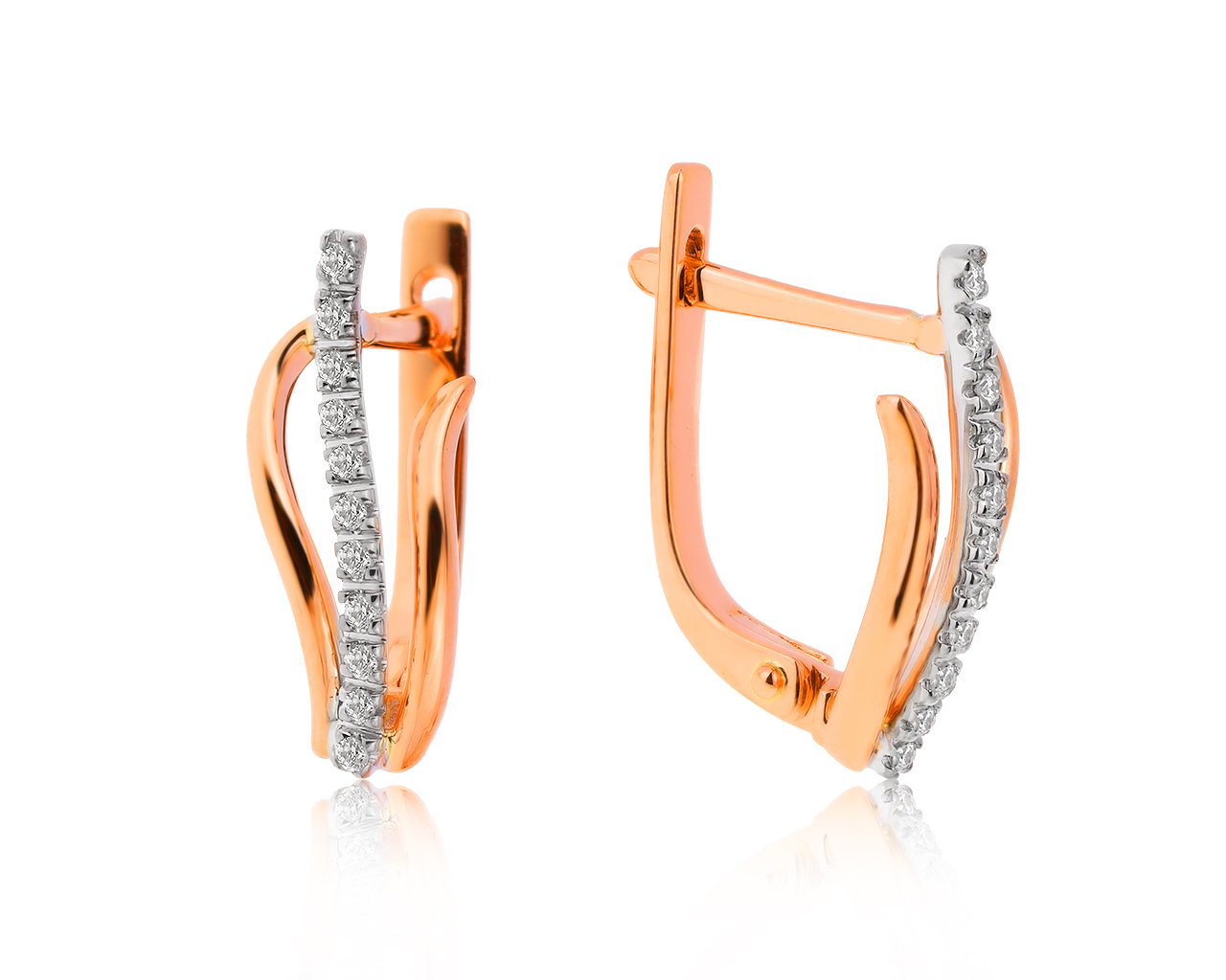 Красивые золотые серьги с бриллиантами 0.15ct