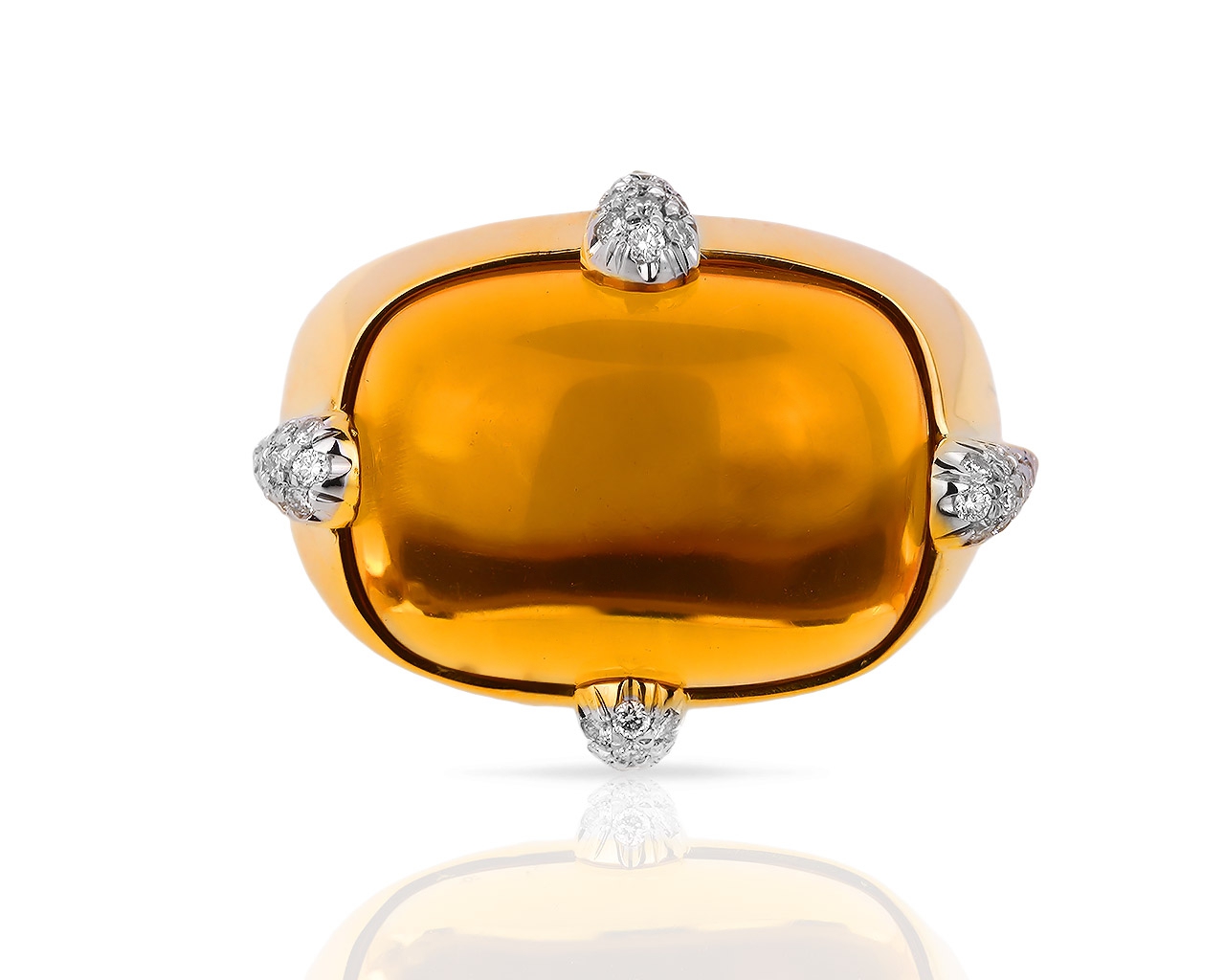 Золотое кольцо с медовым цитрином и бриллиантами 0.23ct