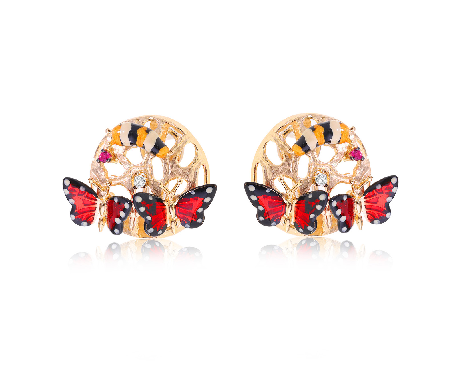 Оригинальные золотые серьги Roberto Bravo Monarch Butterfly