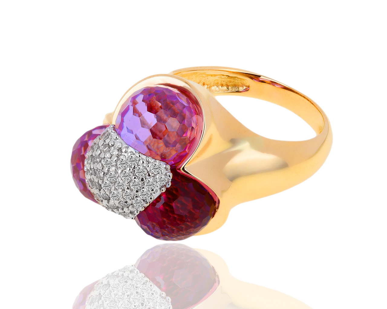 Золотое кольцо с аметистами и бриллиантами 0.40ct 230119/11