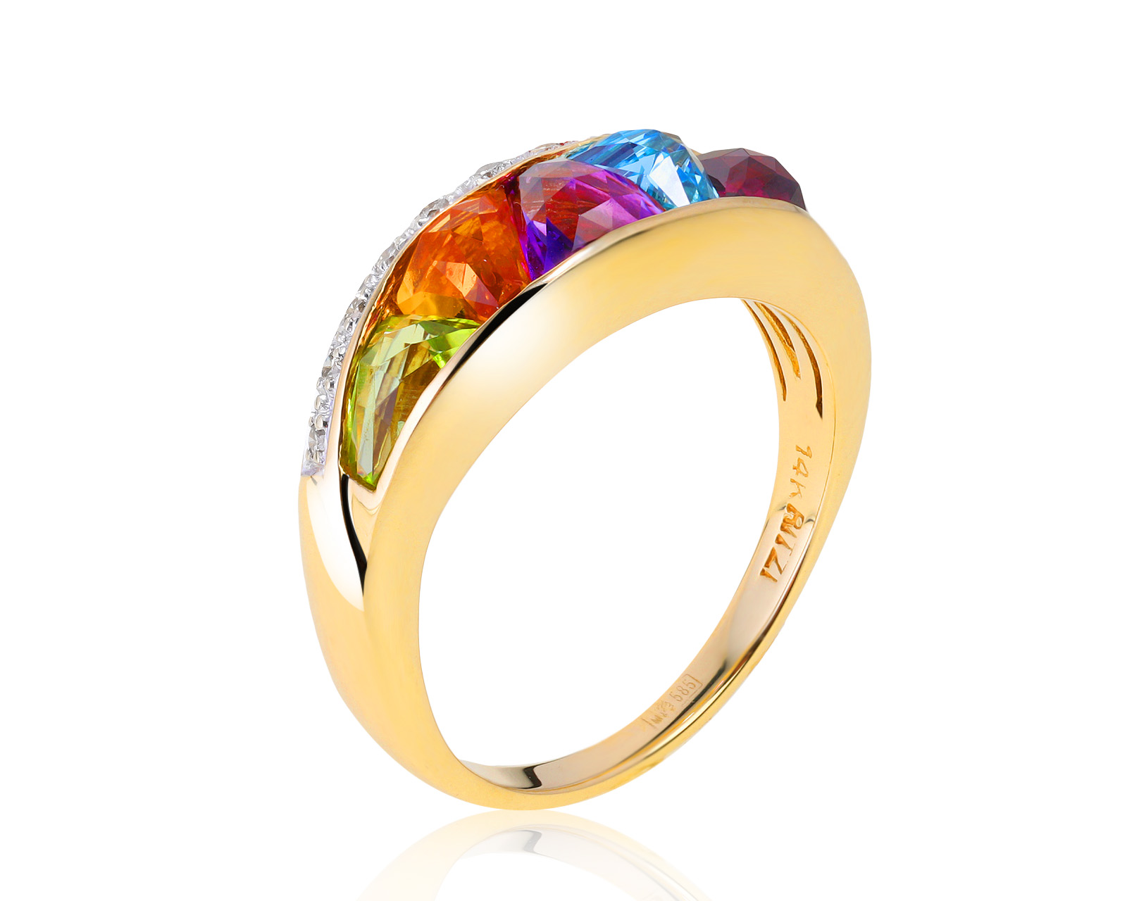 Прелестное золотое кольцо с цветными камнями 1.69ct