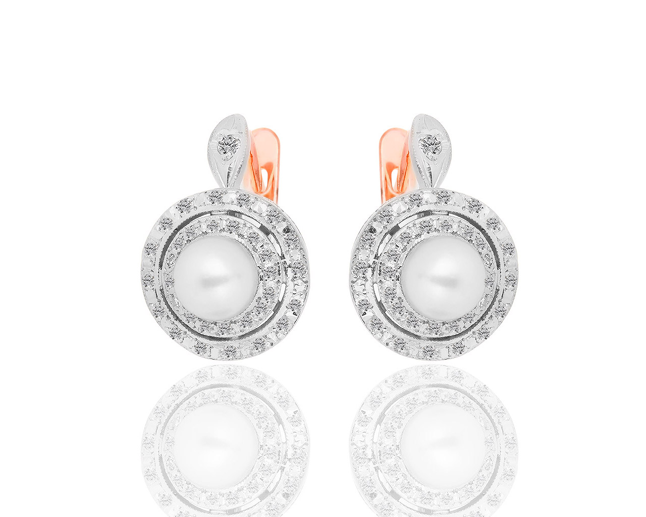 Винтажные золотые серьги с бриллиантами и жемчугом 280918/9