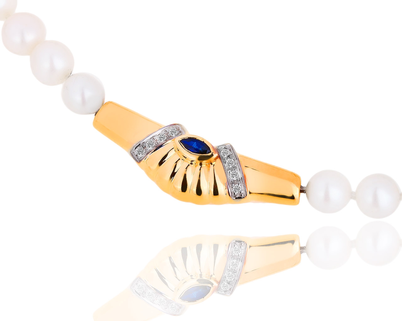 Оригинальное золотое колье с сапфиром и бриллиантами Majorica 280618/9