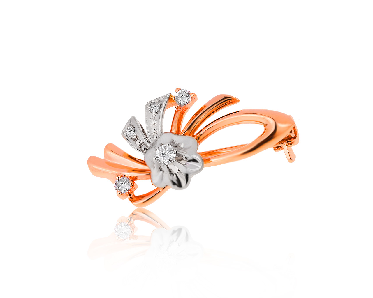 Женственная золотая брошь с бриллиантами 0.08ct