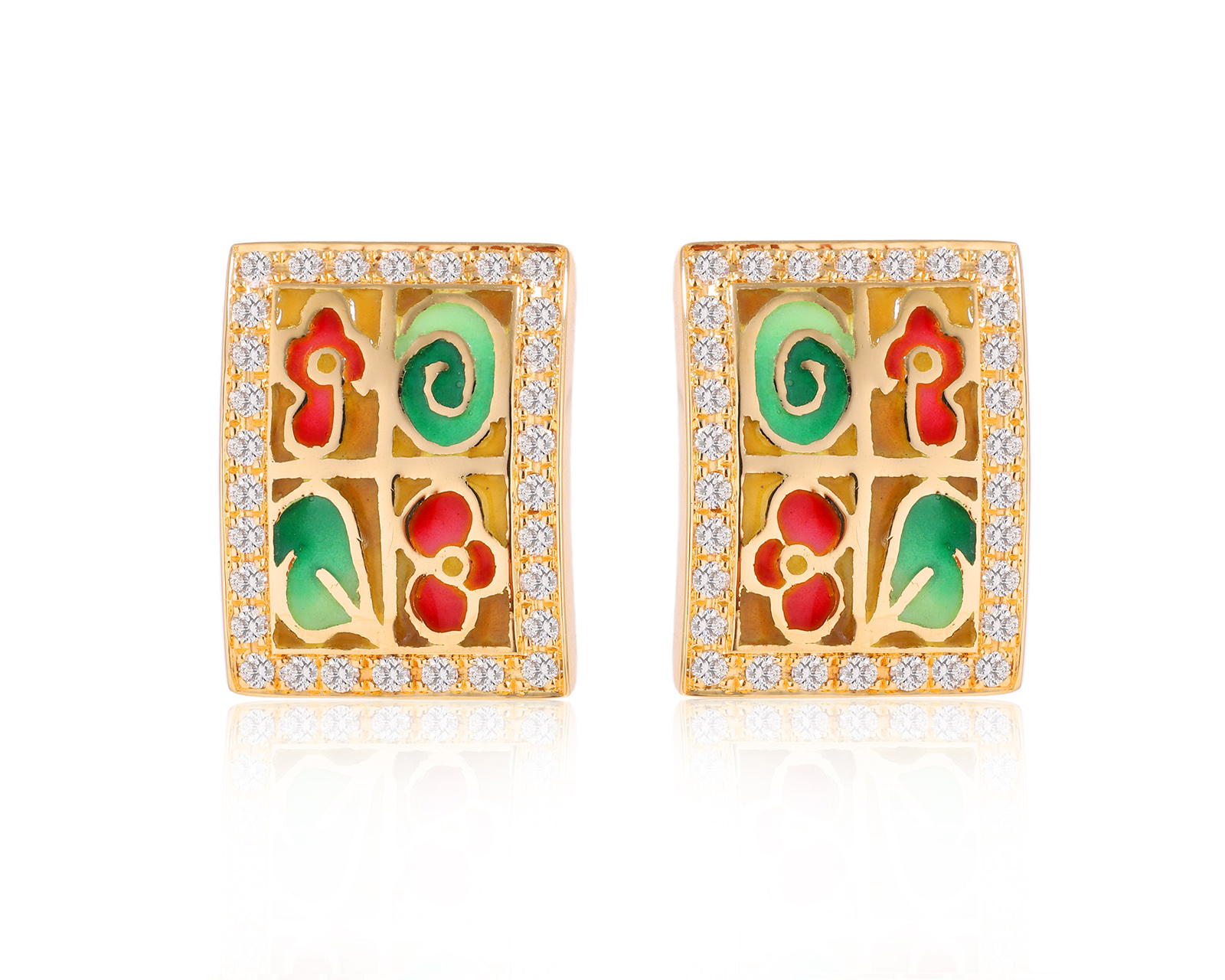 Золотые серьги с эмалью и бриллиантами 0.95ct