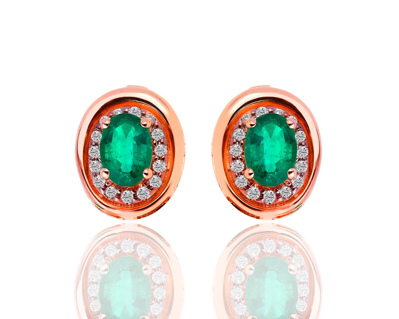 Золотые серьги с изумрудами и бриллиантами 0.21ct 120818/5
