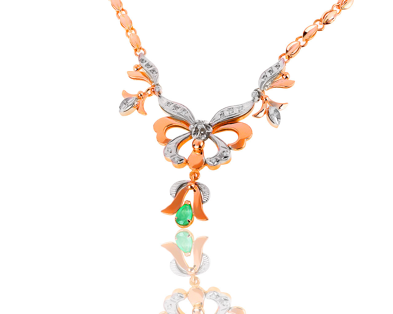 Прекрасное золотое колье с изумрудом 0.32ct 271017/3