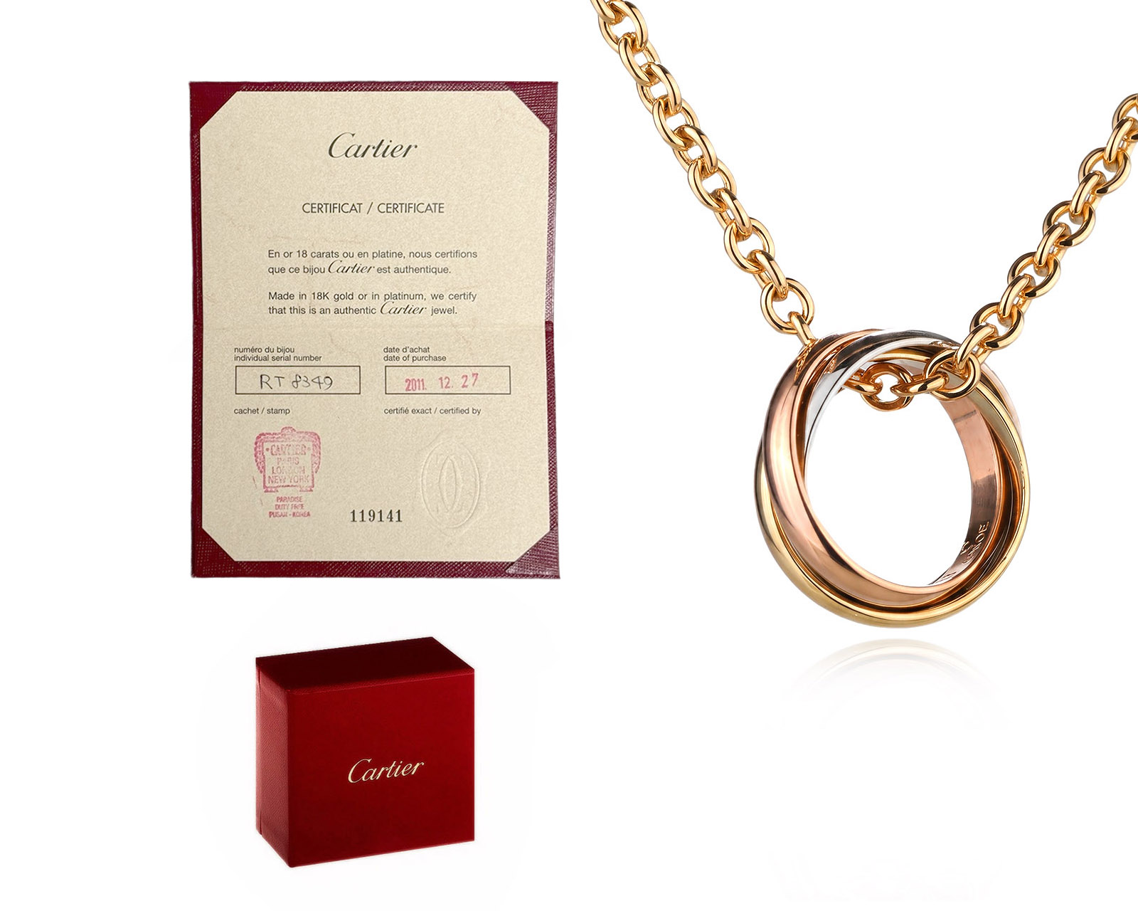 Оригинальный золотой кулон Cartier Trinity Small