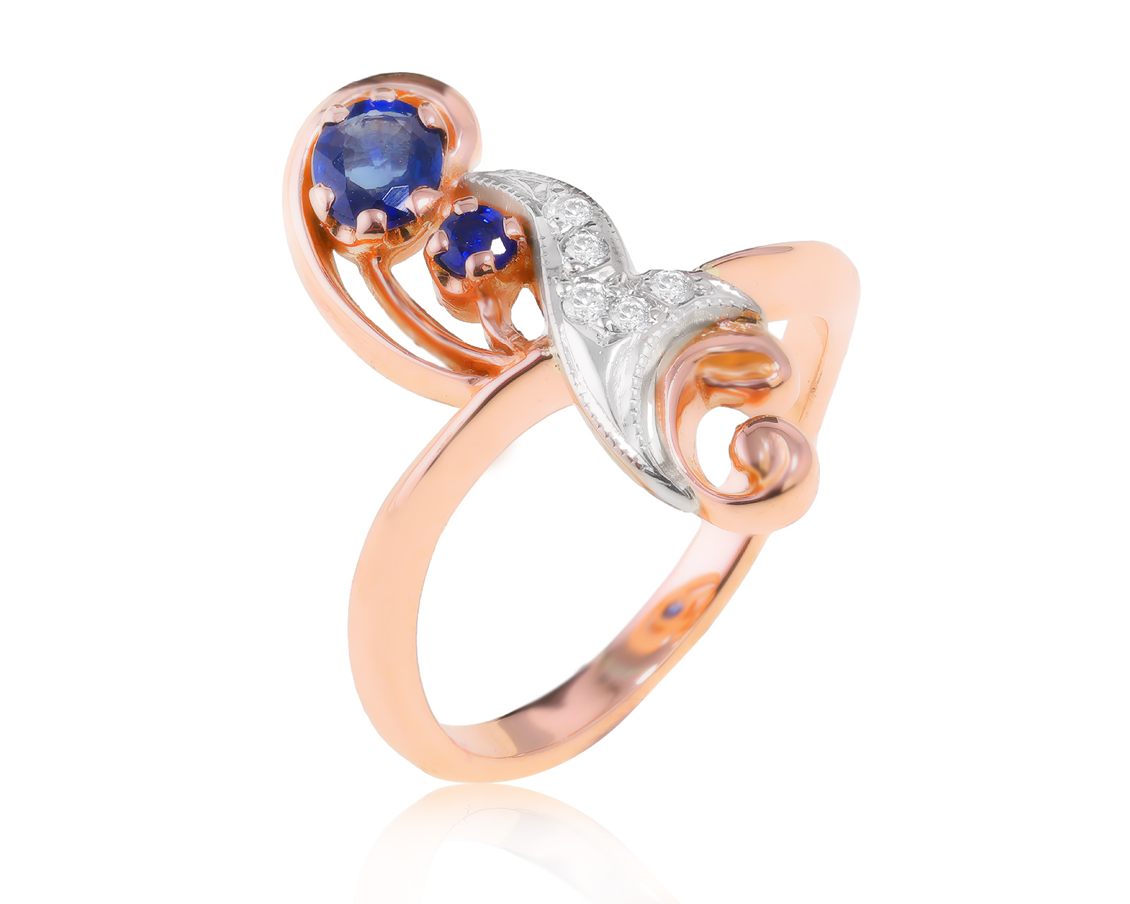 Золотое кольцо с сапфирами 0.43ct и бриллиантами 0.05ct 160124/10
