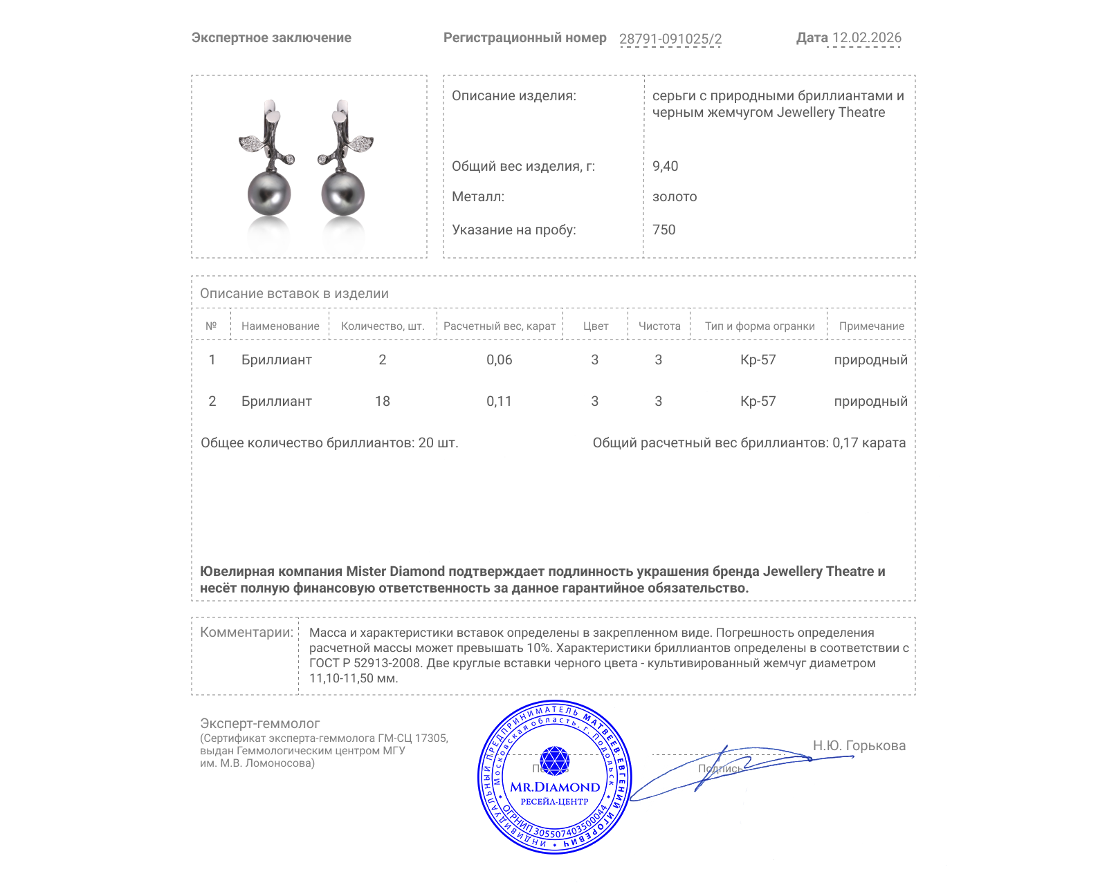 Оригинальные золотые серьги с жемчугом 11.10-11.50 мм Jewellery Theatre Eden