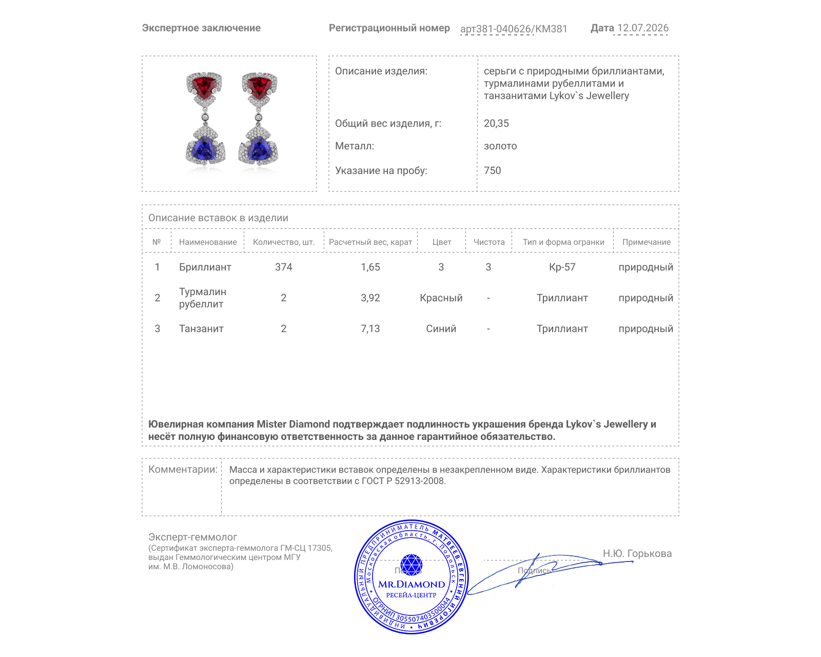 Оригинальные золотые серьги с танзанитами 7.13ct Lykov`s Jewellery