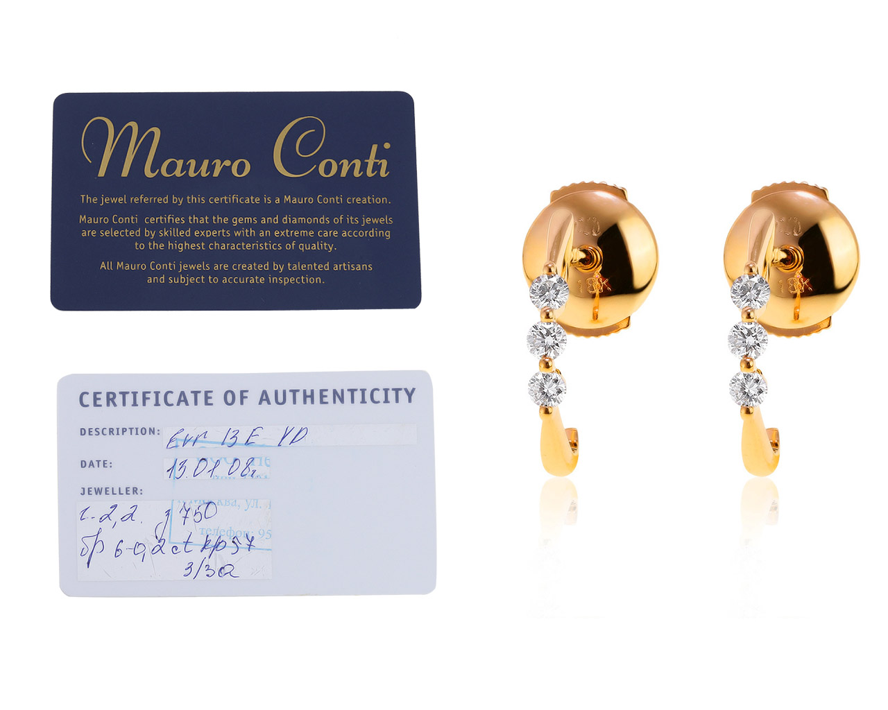 Оригинальные золотые серьги с бриллиантами 0.20ct Mauro Conti