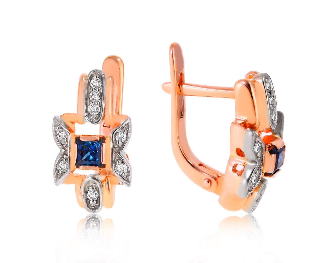 Прекрасные золотые серьги с сапфирами 0.34ct