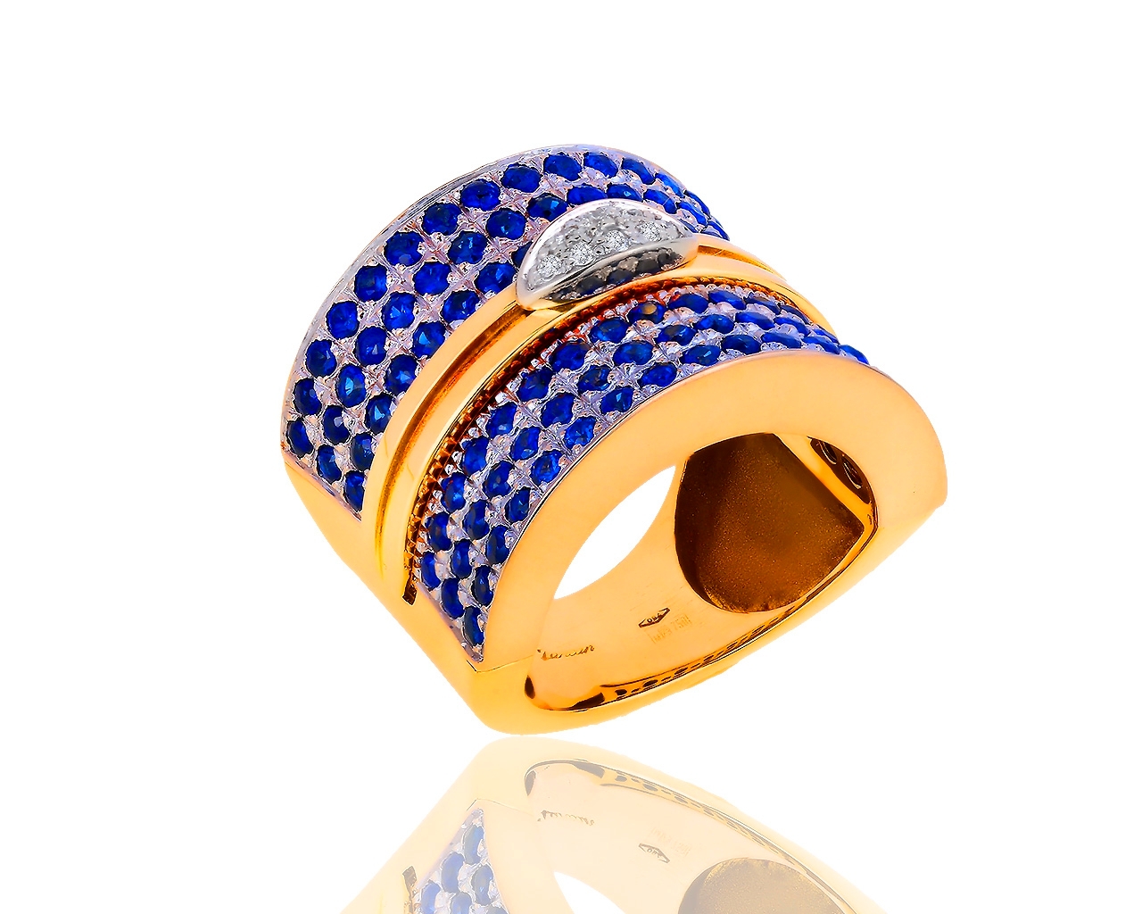 Золотое кольцо с бриллиантами 0.07ct и сапфирами 2.55ct Zancan 180719/1