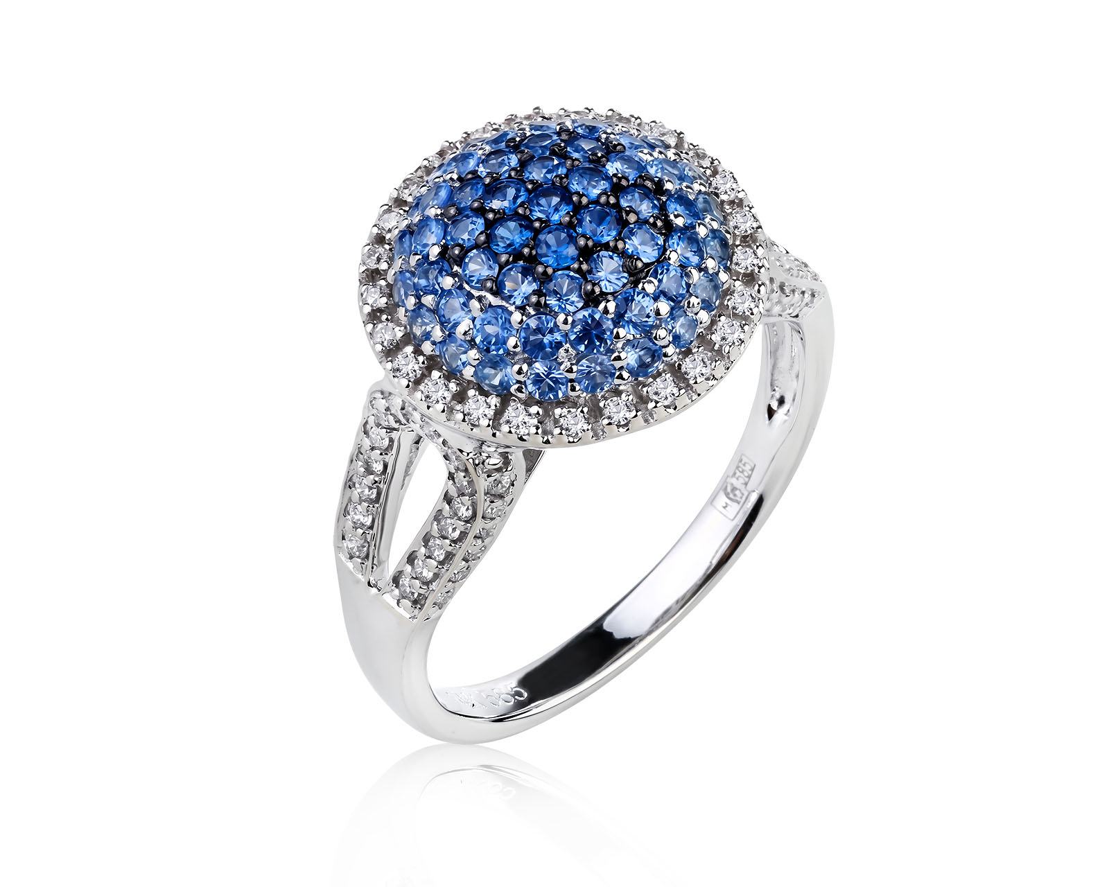 Золотое кольцо с сапфирами 0.95ct и бриллиантами 0.33ct 080626/10