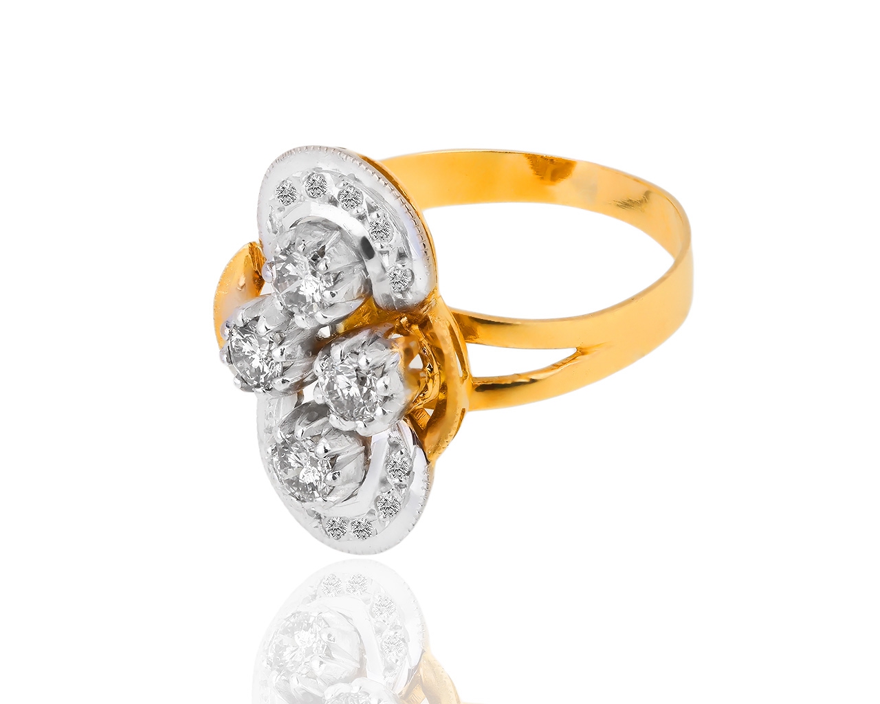 Стильное золотое кольцо с бриллиантами 0.73ct