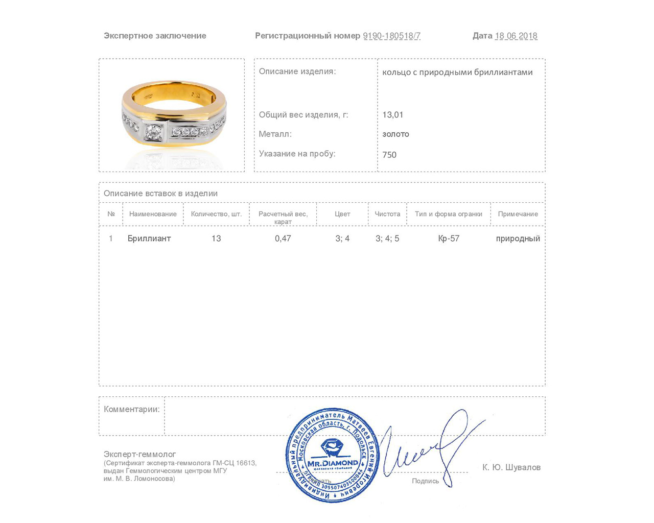 Стильное золотое кольцо с бриллиантами 0.47ct