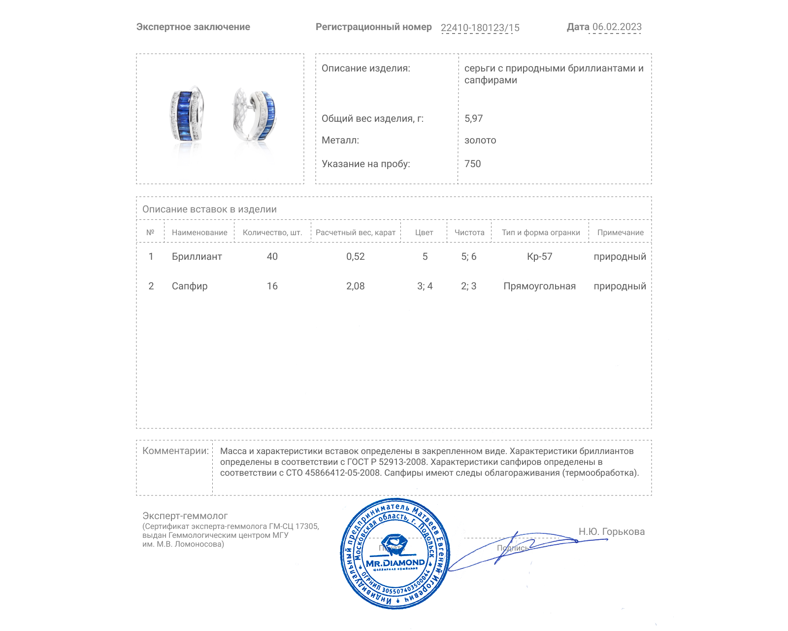 Притягательные золотые серьги с сапфирами 2.08ct