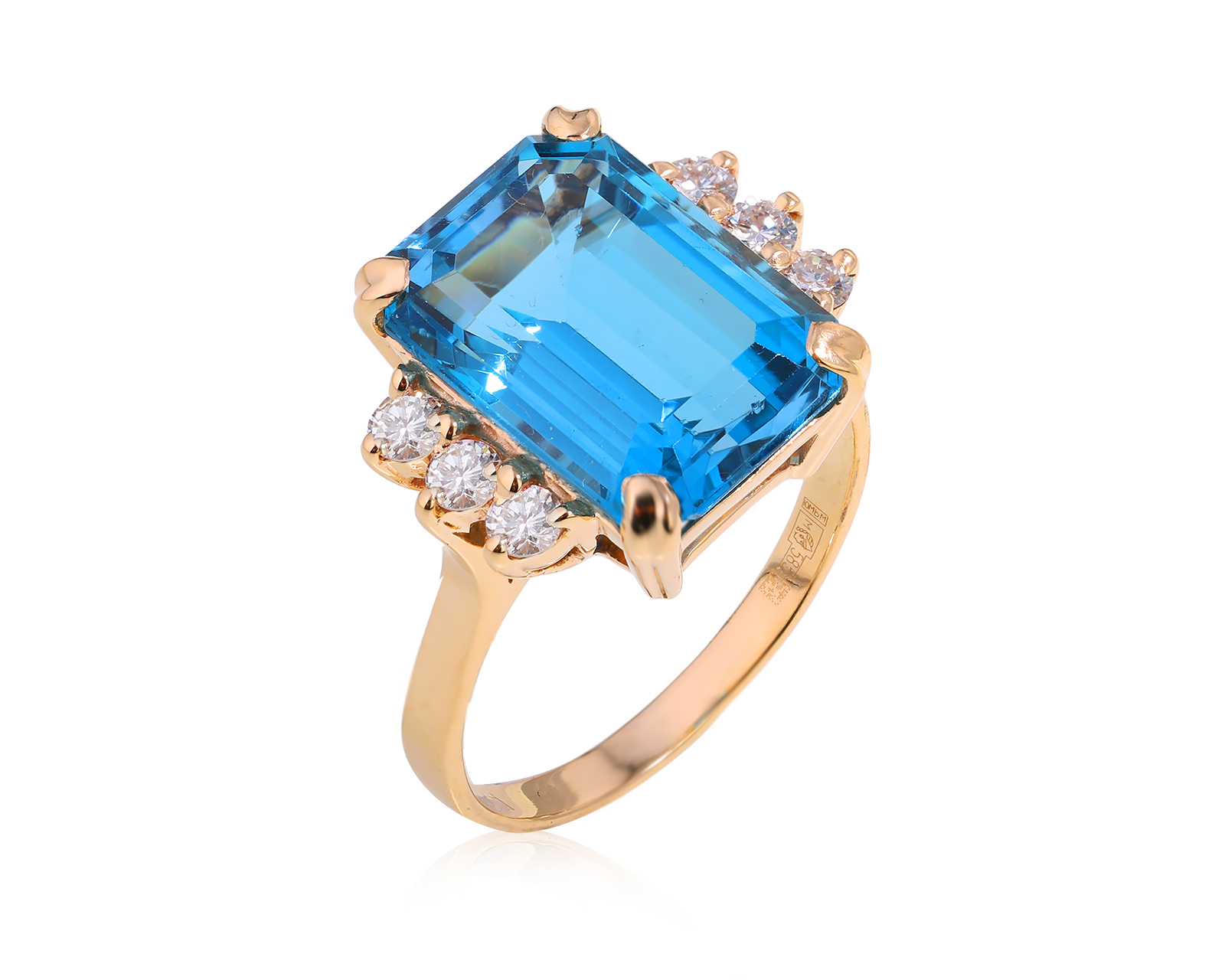 Золотое кольцо с топазом London Blue 8.60ct