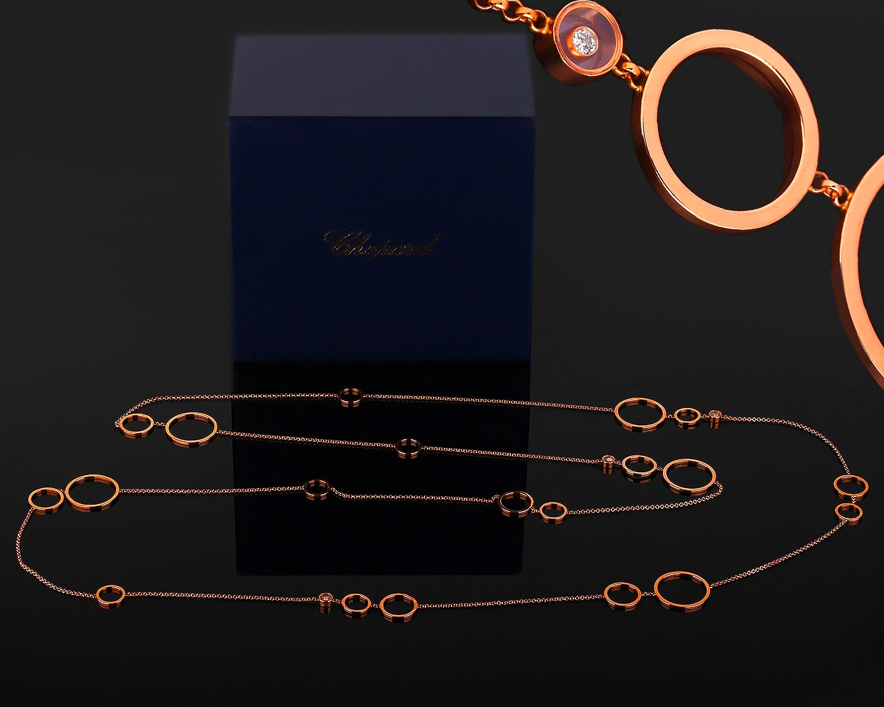 Шикарное золотое колье Chopard Happy Hearts Sautoir