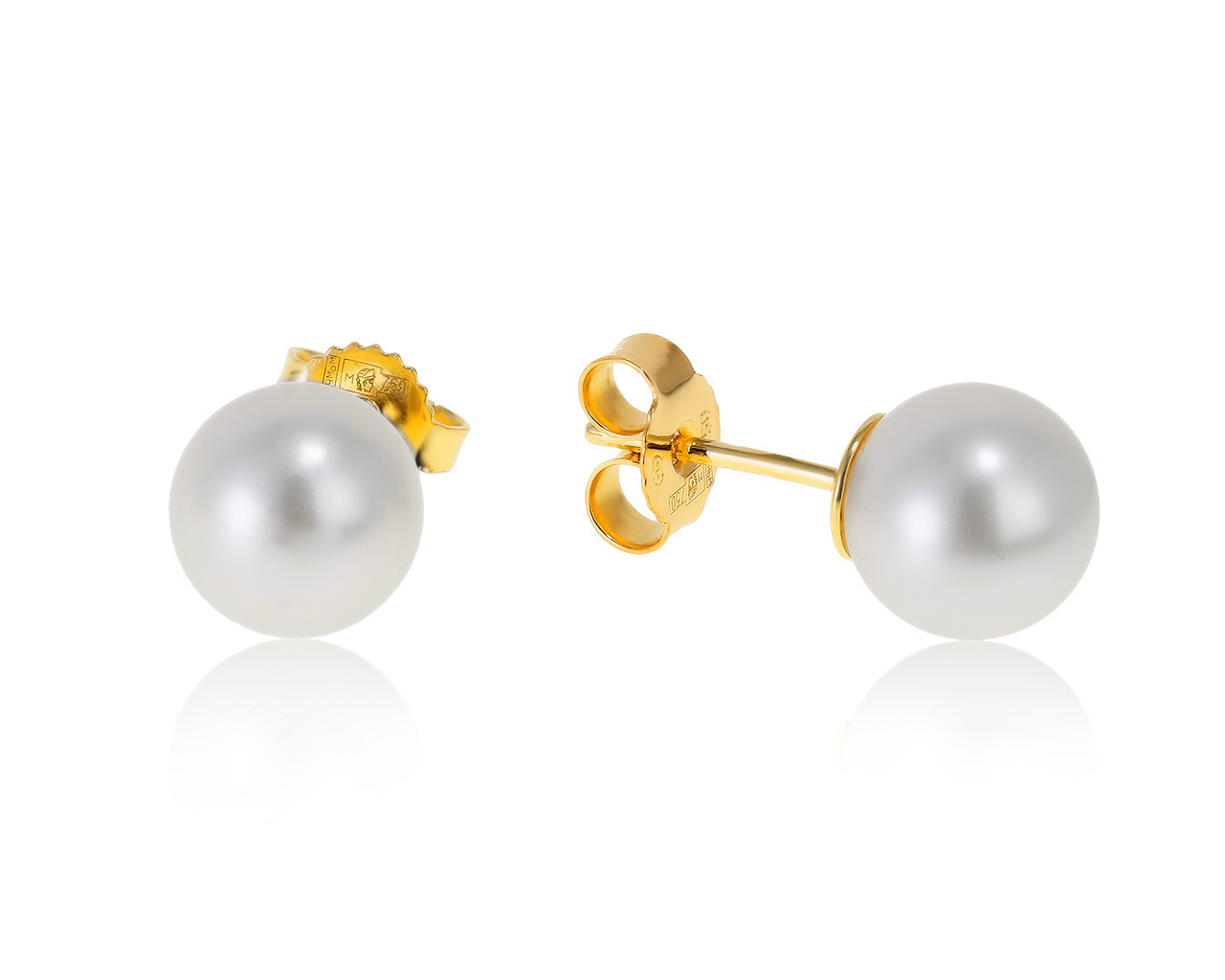 Оригинальные золотые серьги с жемчугом 8-8.50 мм Mikimoto