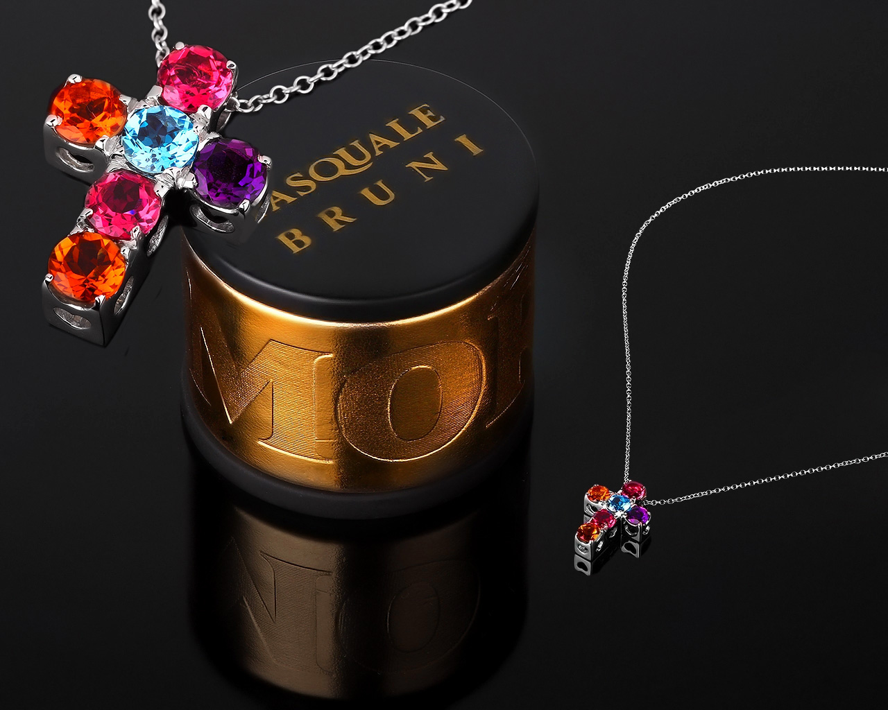 Яркий золотой крест с цветными камнями Pasquale Bruni 191017/2