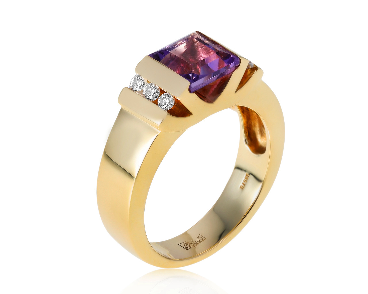 Богатое золотое кольцо с аметистом 1.22ct