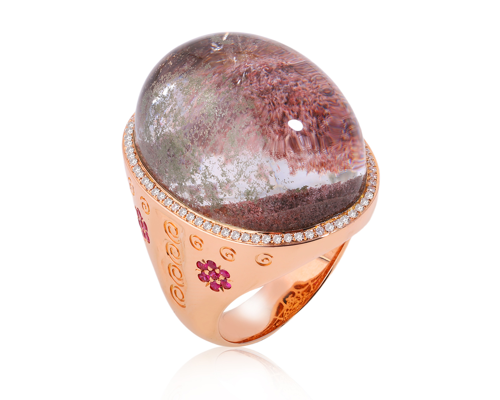 Золотое кольцо с кварцем с хлоритом 45.04ct и бриллиантами 0.48ct 200225/1 Золотое кольцо с кварцем с хлоритом 45.04ct и бриллиантами 0.48ct 200225/1
