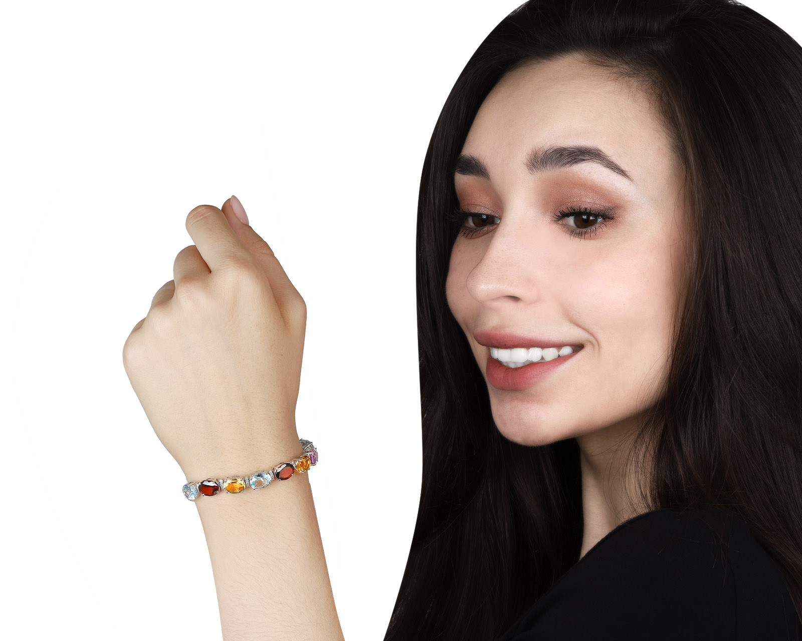 Коктейльный золотой браслет с цветными камнями