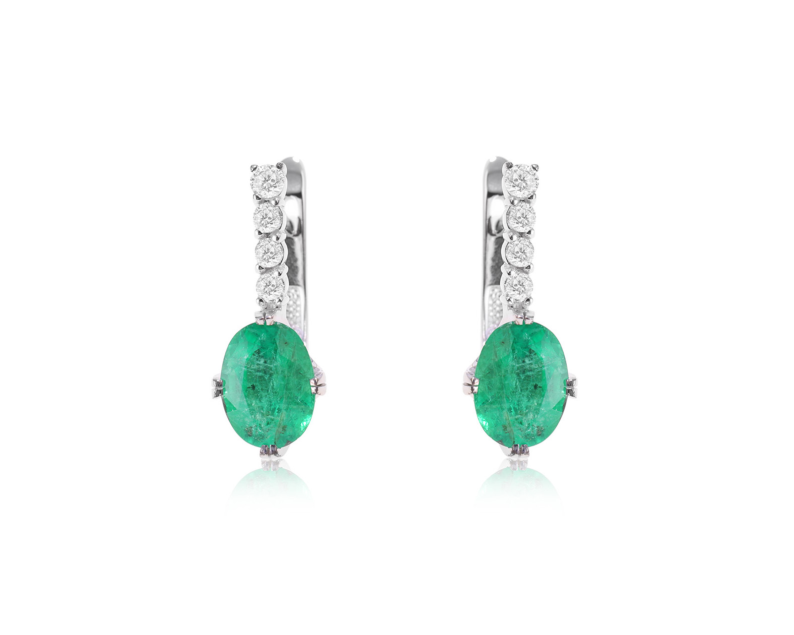 Золотые серьги с изумрудами 1.50ct и бриллиантами 0.18ct