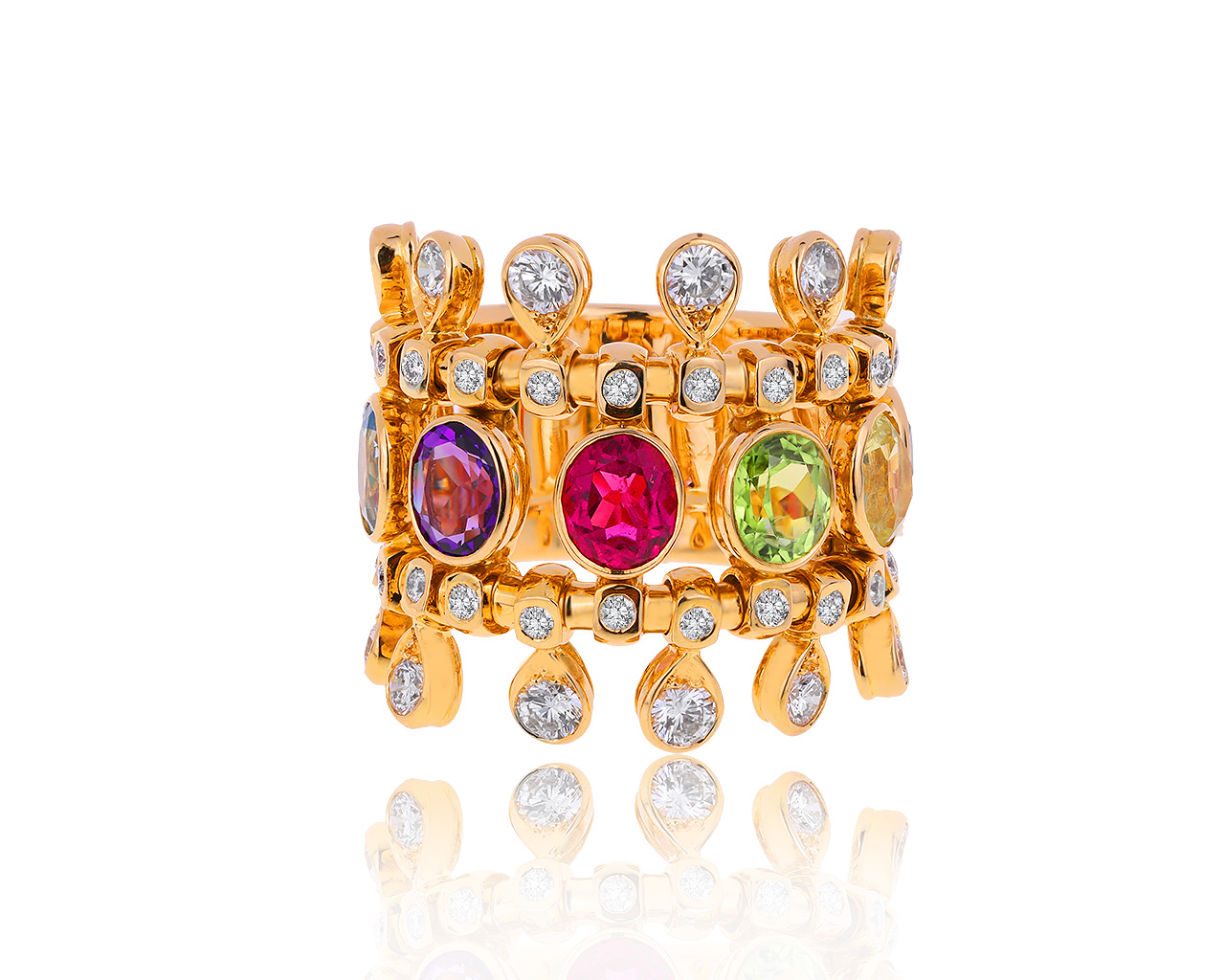 Оригинальное золотое кольцо с цветными камнями 3.17ct Dior